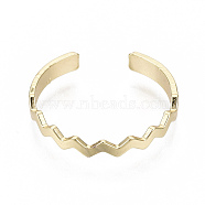 Brass Cuff Finger Rings, Open Rings, Nickel Free, Wave, Real 18K Gold Plated, US Size 7 1/4(17.5mm)(X-RJEW-N030-005-NF)