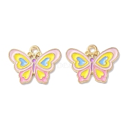 Alloy Enamel Pendants, Golden, Butterfly Charm, Pink, 15x20x1mm, Hole: 1.8mm(ENAM-O001-10D-G)