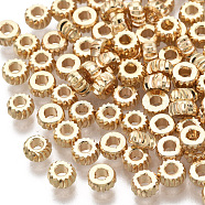 Brass Spacer Beads, Nickel Free, Corrugated Rondelle, Real 18K Gold Plated, 3x1.5mm, Hole: 1.2mm(KK-T063-001B-NF)
