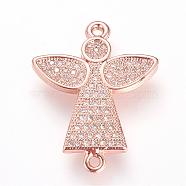 Long-Lasting Plated Brass Micro Pave Cubic Zirconia Links, Angel, Rose Gold, 23.5x19x2mm, Hole: 1.4mm(ZIRC-S053-17RG)