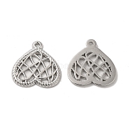 304 Stainless Steel Pendants, Hollow Heart Charm, Stainless Steel Color, 18.5x18x1.5mm, Hole: 1.2mm(STAS-H212-21P)