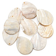 Natural Freshwater Shell Pendants, Teardrop Charms, Seashell Color, 47x37x3.5mm, Hole: 2mm(BSHE-Z005-10)