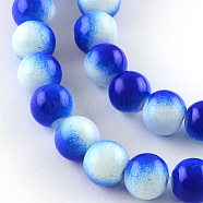 Two-Color Baking Painted Glass Bead Strands, Round, Blue, 8mm, Hole: 1.3~1.6mm, about 104pcs/strand, 32.7 inch(X-DGLA-R050-8mm-31)