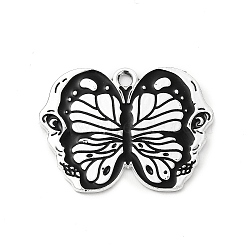 Halloween Alloy Enamel Pendants, Butterfly with Skull Charm, Platinum, Black, 20.5x28x1mm, Hole: 2mm(ENAM-I053-C01)