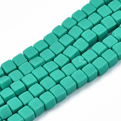 Handmade Polymer Clay Beads Strands,  Cube, Light Sea Green, 4x4x4mm, Hole: 1.4mm, about 89~91pcs/strand, 15.55 inch~15.94 inch(39.5~40.5cm)(CLAY-N008-061-04)