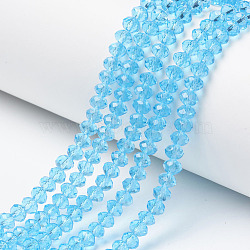 Glass Beads Strands, Faceted, Rondelle, Cyan, 8x6mm, Hole: 1mm, about 65~68pcs/strand, 15.7~16.1 inch(40~41cm)(EGLA-A034-T8mm-D08)