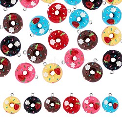 30Pcs 6 Colors Opaque Resin Pendants, with Platinum Tone Iron Loops, Donut with Strawberry, Mixed Color, 25x22x13.5mm, Hole: 2mm, 5pcs/color(RESI-SZ0001-66)