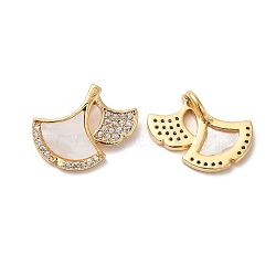 Plating Brass Micro Pave Cubic Zirconia Pendant, with Shell, Leaf, Real 18K Gold Plated, 13x13x4.3mm, Hole: 1.4x3mm(KK-B074-46G)