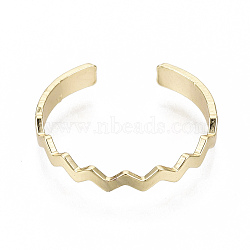 Brass Cuff Finger Rings, Open Rings, Nickel Free, Wave, Real 18K Gold Plated, US Size 7 1/4(17.5mm)(X-RJEW-N030-005-NF)