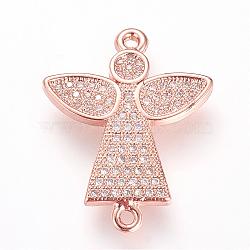 Long-Lasting Plated Brass Micro Pave Cubic Zirconia Links, Angel, Rose Gold, 23.5x19x2mm, Hole: 1.4mm(ZIRC-S053-17RG)