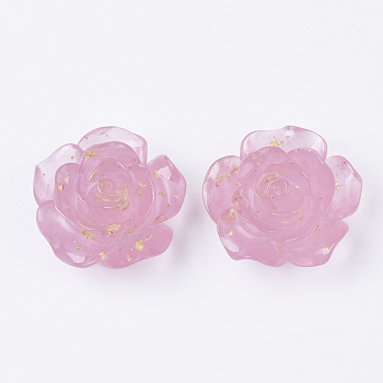 Translucent Resin Cabochons, with Gold Foil Inside, Flower, Pink, 22x22.5x10mm