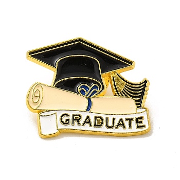 Graduation Cap with Word Graduate Enamel Pin, Golden Alloy Brooch for Clothes Backpack, Black, 25.5x31x1mm