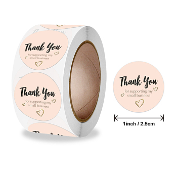 Thank You Stickers Roll, Round Paper Heart Pattern Adhesive Labels, Decorative Sealing Stickers for Christmas Gifts, Wedding, Party, PeachPuff, 25mm, 500pcs/roll