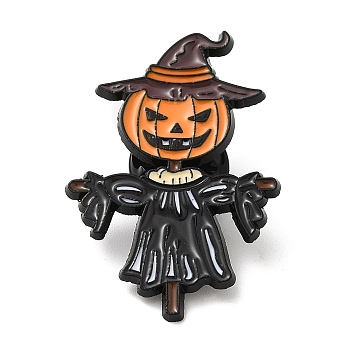 Halloween Enamel Pins, Electrophoresis Black Alloy Badge for Backpack Clothes, Pumpkin Scarecrow
, 34x24x1.5mm