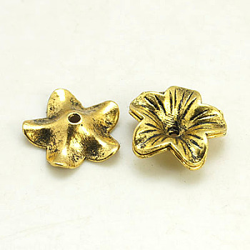 Tibetan Style Bead Caps, Lead Free and Cadmium Free, Flower, Antique Golden, Size: about 18mm in diameter, 5mm thick, hole: 1.5mm