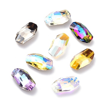 Glass Rhinestone Cabochons, Pointed Back & Back Plated, Faceted, Oval, Mixed Color, 14.5x8.5x5mm