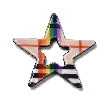 Acrylic Pendants, for DIY Earring Findings, Star with Tartan Pattern, Colorful, 27x28x2mm, Hole: 1.4mm