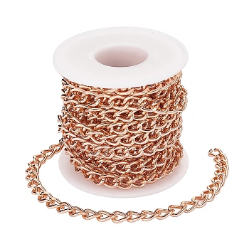 Aluminium Twisted Curb Chains, Diamond Cut Chains, Unwelded, with Spool, Rose Gold, 10x6.5x1.8mm, 5m/roll