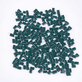 Baking Paint Glass Flat Beads, Rectangle, Dark Slate Gray, 4~7x3~4x2.5mm, Hole: 0.8mm, about 2500pcs/bag