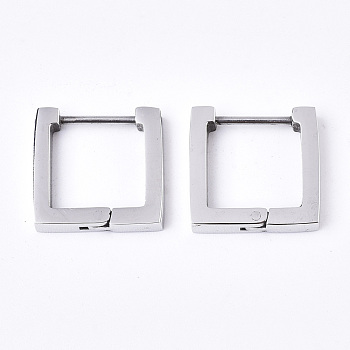 304 Stainless Steel Huggie Hoop Earrings, Square, Stainless Steel Color, 14x14x3mm, Pin: 1mm