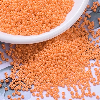 MIYUKI Round Rocailles Beads, Japanese Seed Beads, (RR405FR) Matte Opaque Tangerine AB, 11/0, 2x1.3mm, Hole: 0.8mm, about 1100pcs/bottle, 10g/bottle