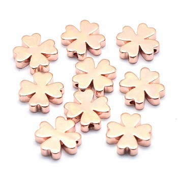 Brass Beads, Lead Free & Cadmium Free & Nickel Free, Clover, Real Rose Gold Plated, 10x10x2.5mm, Hole: 1.2mm