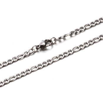 304 Stainless Steel Figaro Chain Necklaces, with Lobster Claw Clasps, Faceted, Stainless Steel Color, 23.6 inch(59.9cm)