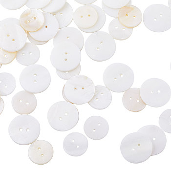 52Pcs 2 Style 2-Hole Freshwater Shell Buttons, Flat Round, Seashell Color, 16~20x2mm, Hole: 1.6~1.8mm, 26pcs/style