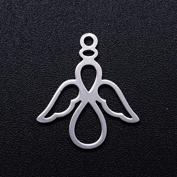 201 Stainless Steel Pendants, Angel, Stainless Steel Color, 18x16x1mm, Hole: 1.4mm