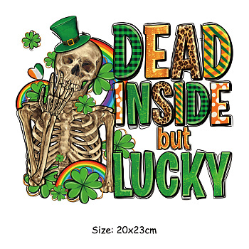 Saint Patrick's Day Theme PET Sublimation Stickers, Heat Transfer Film, Iron on Vinyls, for Clothes Decoration, Skull, 200x230mm
