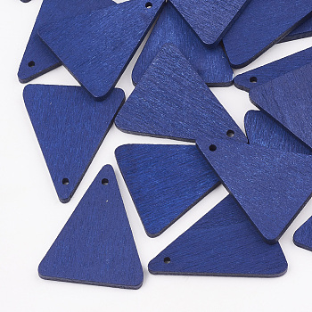 Pear Wood Pendants, Dyed, Triangle, Dark Blue, 32x26x3mm, Hole: 1.6mm