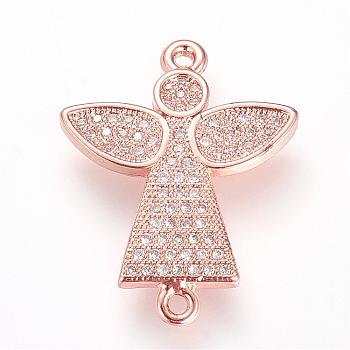 Long-Lasting Plated Brass Micro Pave Cubic Zirconia Links, Angel, Rose Gold, 23.5x19x2mm, Hole: 1.4mm
