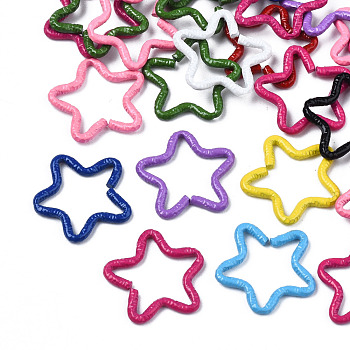 Spray Painted Iron Linking Rings, Quick Link Connector, Cadmium Free & Nickel Free & Lead Free, Hammered Star, Mixed Color, 15x15.5x1.5mm, Inner Diameter: 10x12mm