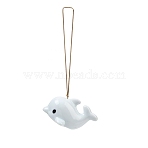 Cute Dolphin Handmade Porcelain Pendant Decorations, for Car & Home & Bag Hanging Ornament, Azure, 170mm(PR-CBA0EE5-03A)