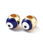 Evil Eyes Brass Enamel Beads, Cadmium Free & Lead Free, Real 18K Gold Plated, Oval, Midnight Blue, 7x5.5mm, Hole: 2mm(KK-F845-15G-03)