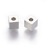 Tarnish Resistant 202 Stainless Steel Beads, Cube, Stainless Steel Color, 5x5x5mm, Hole: 2mm(STAS-F205-06P-C)
