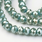 Electroplate Glass Beads Strands, Rondelle, Full Rainbow Plated, Faceted, Dark Turquoise, 6x4mm, Hole: 1mm, about 82~86pcs/strand, 14.96~15.98''(38~40.6cm)(EGLA-P018-6mm-FR-C02-A)
