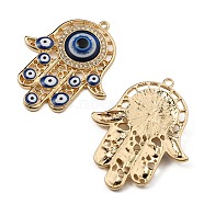 Alloy Enamel Pendants, with Rhinestone, Hamsa Hand/Hand of Miriam with Evil Eye, Golden, 43x35.5x5mm, Hole: 2mm(ENAM-WH0001-14G)