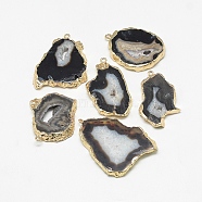 Natural Druzy Agate Pendants, with Golden Tone Iron Findings, Dyed, Nuggets, Coconut Brown, 20~60x13~50x4~8mm, Hole: 1~4mm(G-Q494-65J-G)