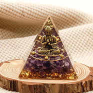 Orgonite Pyramid Resin Energy Generators, Reiki Natural Amethyst Chips and Buddha Inside for Home Office Desk Decoration, 50x50x50mm(WG30093-01)
