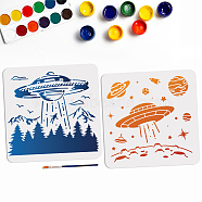 US 1 Set Autumn Theme PET Hollow Out Drawing Painting Stencils, with 1Pc Art Paint Brushes, Spaceship, Painting Stencils: 300x300mm, 2pcs/set(DIY-MA0003-03C)