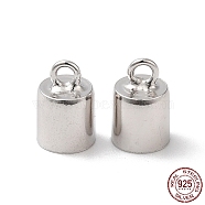 Anti-Tarnish Rhodium Plated 925 Sterling Silver Cord Ends, End Caps, Column, Platinum, 9x6mm, Hole: 1.6mm, Inner Diameter: 5mm(STER-P055-02E-P)