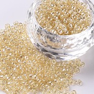 Glass Seed Beads, Trans. Colours Lustered, Round, Pale Goldenrod, 3mm, Hole: 1mm, about 2222pcs/100g(X1-SEED-A006-3mm-102)