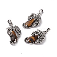 Natural Tiger Eye Pendants, Faceted Teardrop Charms with Rack Plating Antique Silver Tone Brass Dragon, Cadmium Free & Lead Free, 39x23x8.5mm, Hole: 8x5mm(G-H281-06F)