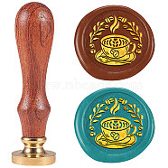 Coffee Wax Seal Stamp Set, Sealing Wax Stamp Solid Brass Head with Wood Handle, for Envelopes Invitations, Gift Card, Drink, 83x22mm, Stamps: 25x14.5mm(AJEW-WH0208-1346)