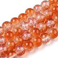 Transparent Crackle Baking Painted Glass Beads Strands, Imitation Opalite, Round, Coral, 8.5x7.5mm, Hole: 1.5mm, about 107~109pcs/strand, 30.71 inch~31.30 inch(78~79.5cm)(X1-DGLA-T003-01A-11)