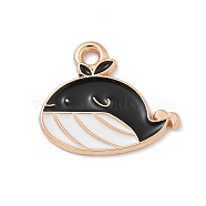 Alloy Enamel Pendants, Light Gold, Cadmium Free & Lead Free, Whale Charm, Black, 17x20x1mm, Hole: 1.5mm(ENAM-A008-40KCG-01)