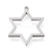 304 Stainless Steel Open Back Bezel Pendants, For DIY UV Resin, Epoxy Resin, Pressed Flower Jewelry, Star of David, Matte Stainless Steel Color, 32.5x26x3mm, Hole: 2mm(STAS-K208-12P)