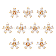 10Pcs Brass Micro Pave Cubic Zirconia Pendants, Real 18K Gold Plated, Peach Blossom/Flower, Clear, 15.5x14x5mm, Hole: 1.2mm(ZIRC-DC0001-22)