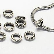 Tibetan Style Alloy Beads, Large Hole Beads, Ring, Antique Silver, 11x4mm, Hole: 7mm(PALLOY-S079-084AS)